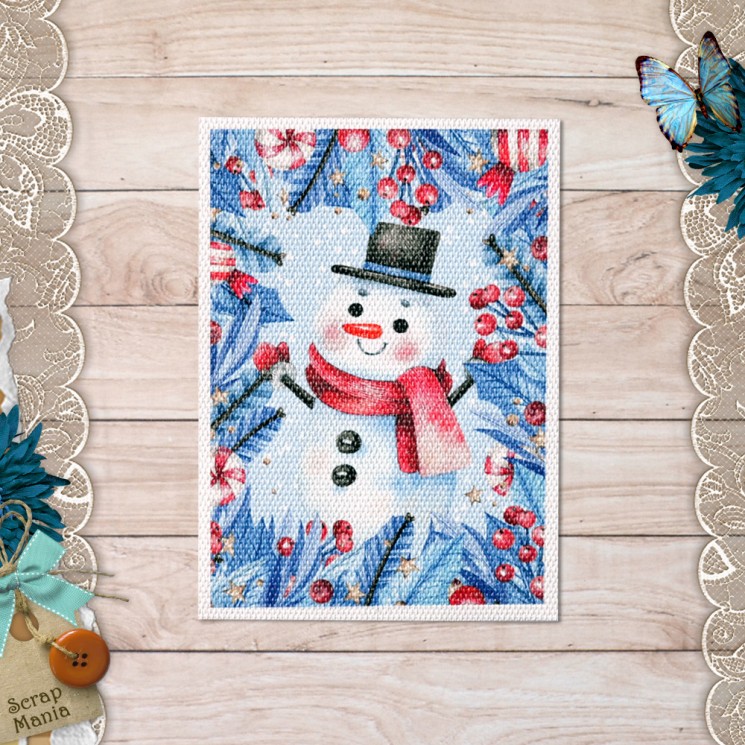 Fabric card " Snowmen. Dad" size 6.5*9cm
