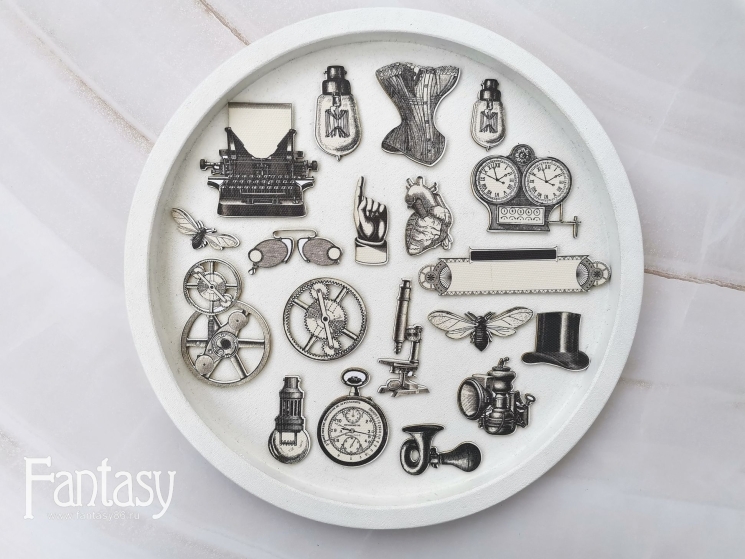 Высечки тканевые на пивном картоне Fantasy "Стимпанк 15", толщина картона 1,55 мм , 19 шт в наборе