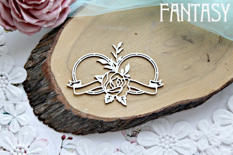 Chipboard Fantasy "Two round frames with a rose 733" size 9.3*6.5 cm