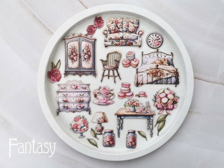 Тканевые высечки Fantasy  "Шарман 74", на картоне 1 мм, в наборе 24 шт 