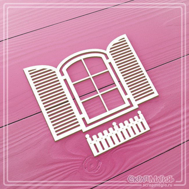 Scrapmagia chipboard set "Window with shutters and flower box", size 80x60 mm