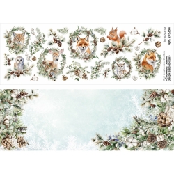 Лист с картинками 10х30 см "Снежные сказки. Звери в веночках" (ScrapMania), 180 гр