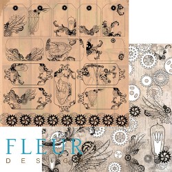 Двусторонний лист бумаги Fleur Design Механика "Теги", размер 30,5х30,5 см, 190 гр/м2