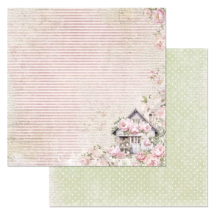 Двусторонний лист "Шебби шарм. Домик с пионами", размер 30*30 см, 180гр (ScrapMania)