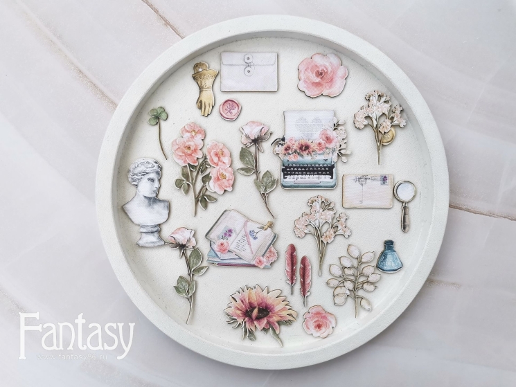 Высечки тканевые на пивном картоне Fantasy "Письма  19", толщина картона 1,55 мм , 22 шт в наборе