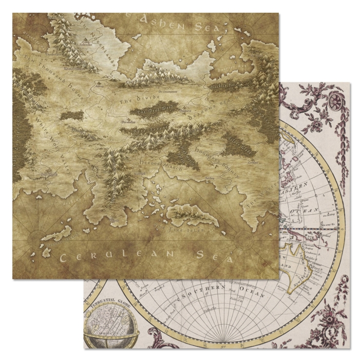 Двусторонний лист бумаги ScrapMania "Фономикс. Карты. Том 1. Номер 9", размер 30х30 см, 180 гр/м2"