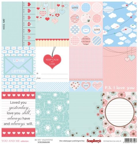 Double-sided sheet of Scrapberry's paper About love "My Valentine", size 30x30 cm, 190 gr/m2