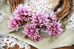 Набор цветов из ткани ручной работы Rosalina "Весенний георгин", 7 цветочков + 6 листочков, размер от 2,5 до 5 см
