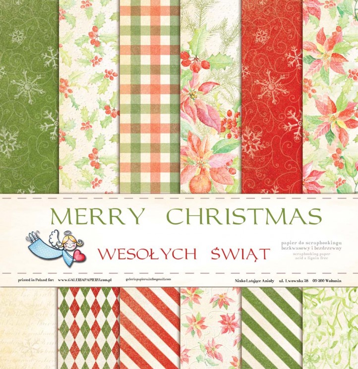 1/2 Set of double-sided paper Galeria papieru " Merry Christmas. Happy Christmas" 6 sheets, size 30x30 cm, 200 gr/m2