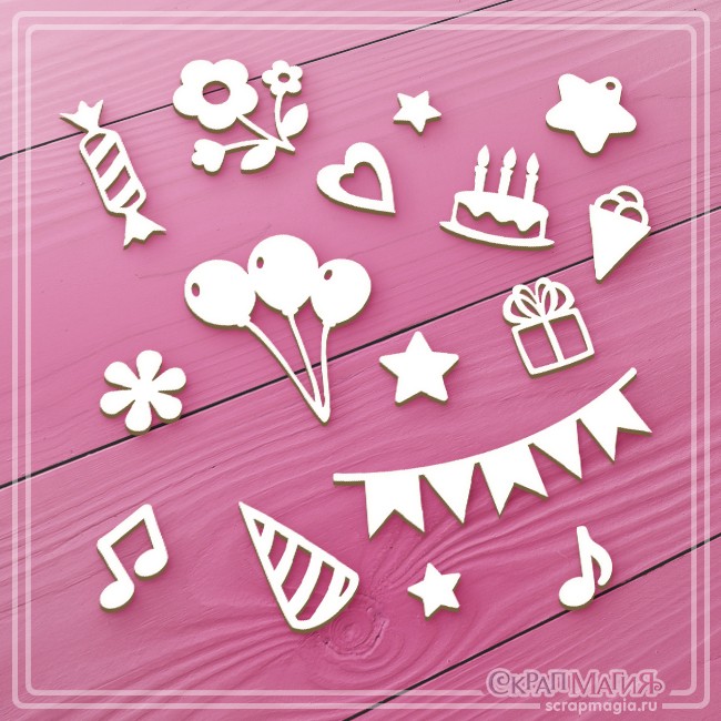 Scrapmagia "Holiday - mini" chipboard set, 16 elements