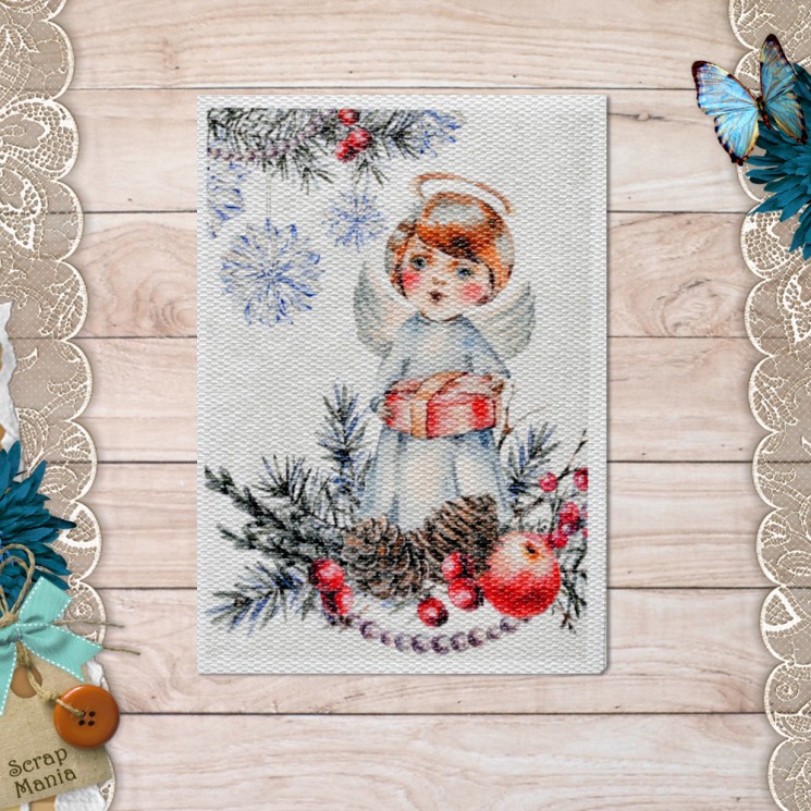 Fabric card "Rosy New Year. Angel " size 6.5*9 cm