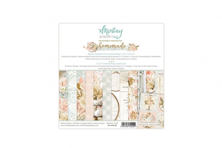 1/4 Set of double-sided Mintay Papers "Homemade" paper, 6 sheets, size 15x15 cm, 240 g/m2