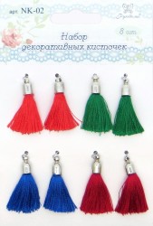 Набор декоративных кисточек "Рукоделие" цвет коралловый-зеленый-голубой-красный размер 3 см, 8 шт.