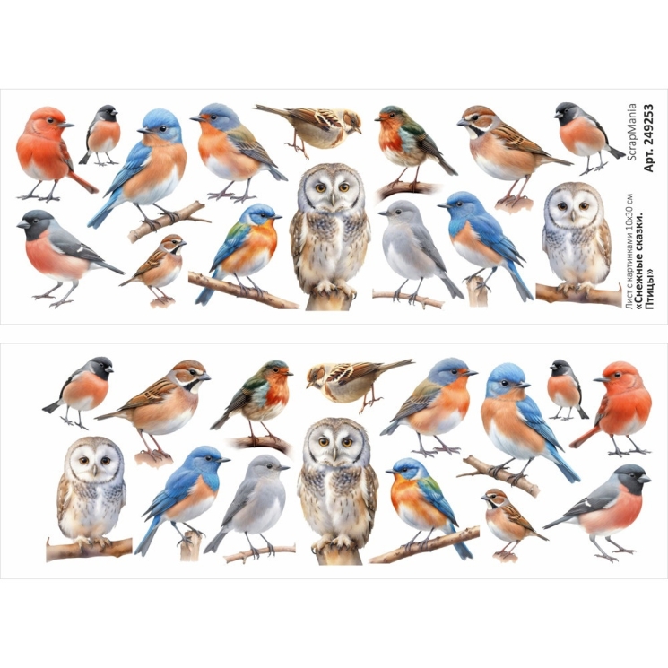 Лист с картинками 10х30 см "Снежные сказки. Птицы" (ScrapMania), 180 гр