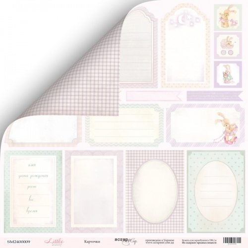 Двусторонний лист бумаги ScrapМир Little Bunny "Карточки" размер 30*30см, 190гр