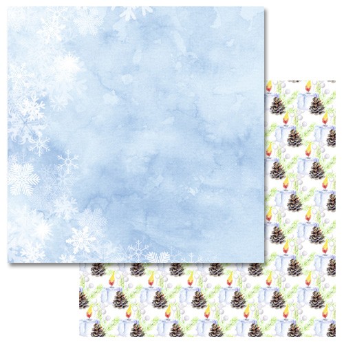 Double-sided sheet of ScrapMania paper " Watercolor winter. Christmas candles", size 30x30 cm, 180 g/m2