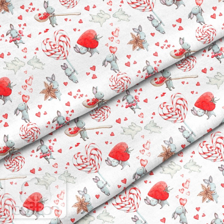 Fabric 100% cotton Poland "Bunnies with caramel", size 50X50 cm