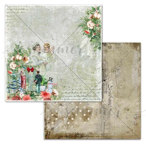 Double-sided sheet of paper Summer Studio Vintage winter "Family time", size 30.5*30.5cm, 190gr