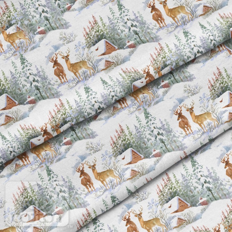 Fabric 100% cotton Poland "Deer in the winter forest", size 50X50 cm