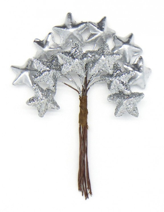 Декоративный букетик "Звёзды" (серебро), 12 шт, длина 9,5 см