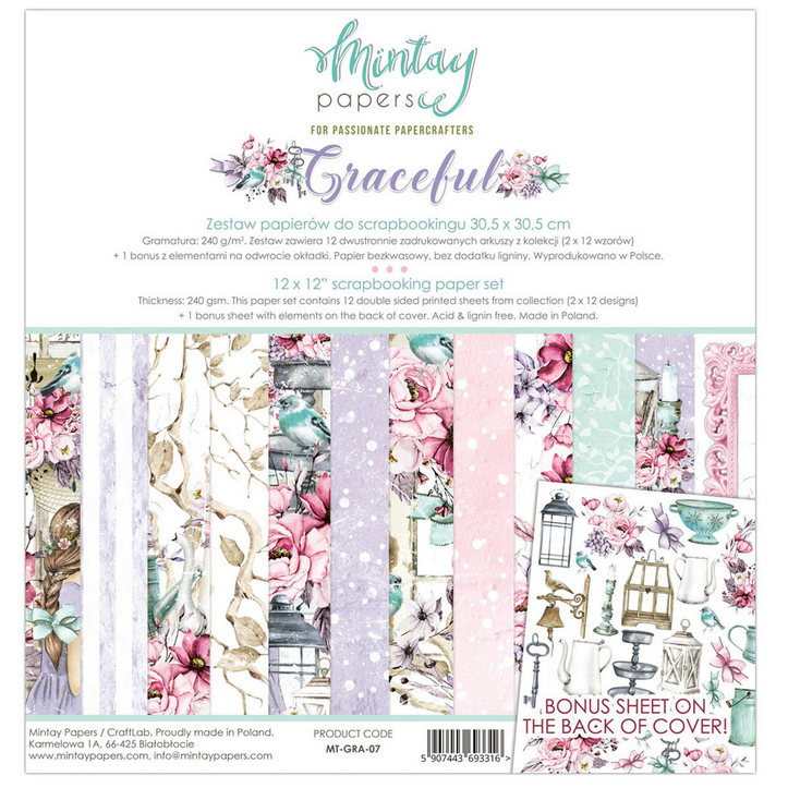 1/2 Set of double-sided Mintay Papers "Graceful" paper, 6 sheets, size 30. 5x30. 5 cm, 240 g/m2