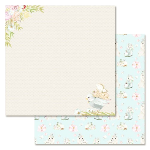 Double-sided sheet of ScrapMania paper "Strawberry childhood. Mama's bunny", size 30x30 cm, 180 g/m2