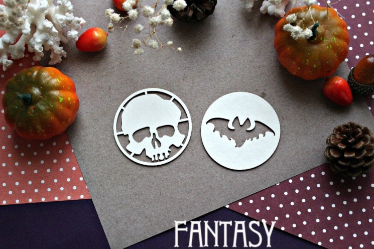 Chipboard Fantasy "Set of Bat and skull within 900" 2 pcs size 5.5*5.5 cm