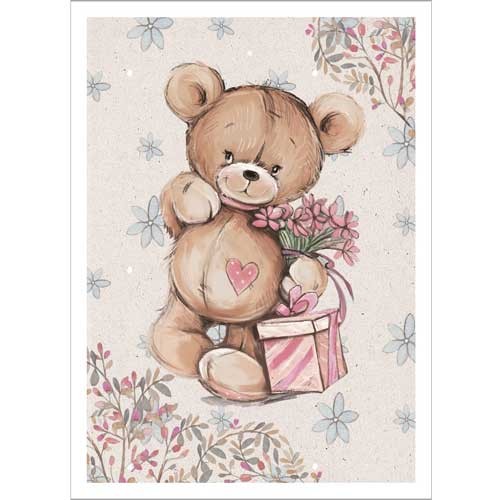 Fabric card "Bears. Gift" size 6.5*9 cm