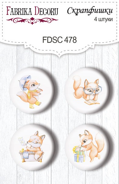 Set of Fabrica Decoru chips "Funny fox boy 478", size 2.5 cm, 4 pcs