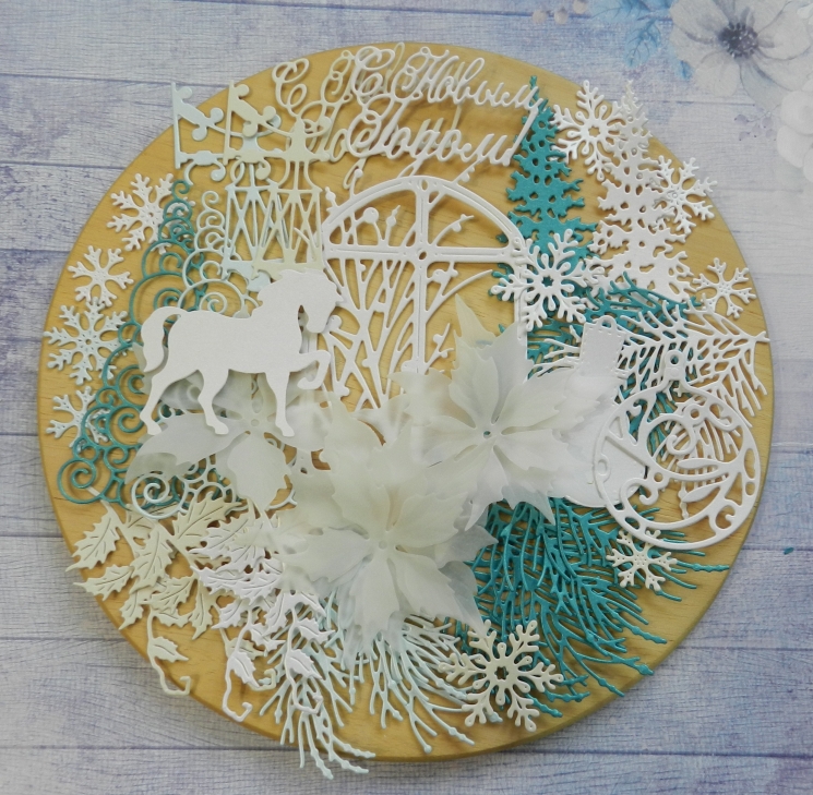 Вырубка набор 38 эл.  новый год бумага дизайнерская 290 гр.