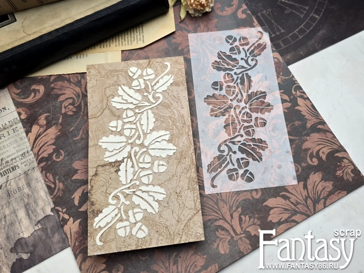 Трафарет FantasyScrap «Жёлуди и листья», Tfd-033, толщина пластика 0,5 мм, размер 10*20 см