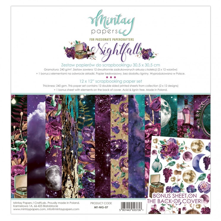 1/2 Set of double-sided Mintay Papers "Nightfall", 6 sheets, size 30.5x30.5 cm, 240 gr/m2