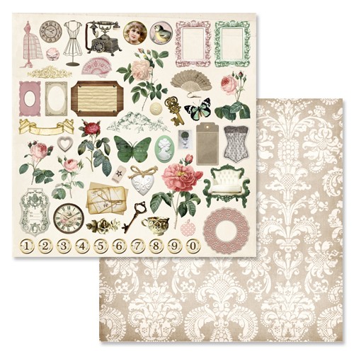 Double-sided sheet of ScrapMania paper "The Duchess's Garden. Pictures 2", size 30x30 cm, 180 g/m2
