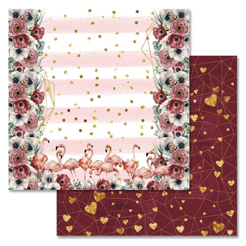 Double-sided sheet of ScrapMania paper " Luxury flamingo. Interweaving of love", size 30x30 cm, 180 g/m2