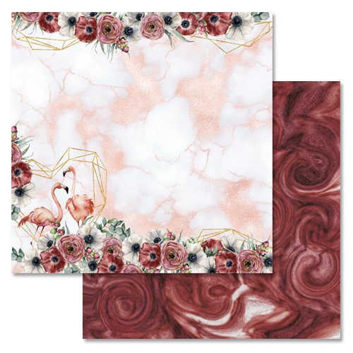 Double-sided sheet of ScrapMania paper " Luxury flamingo. Marble heart", size 30x30 cm, 180 g/m2