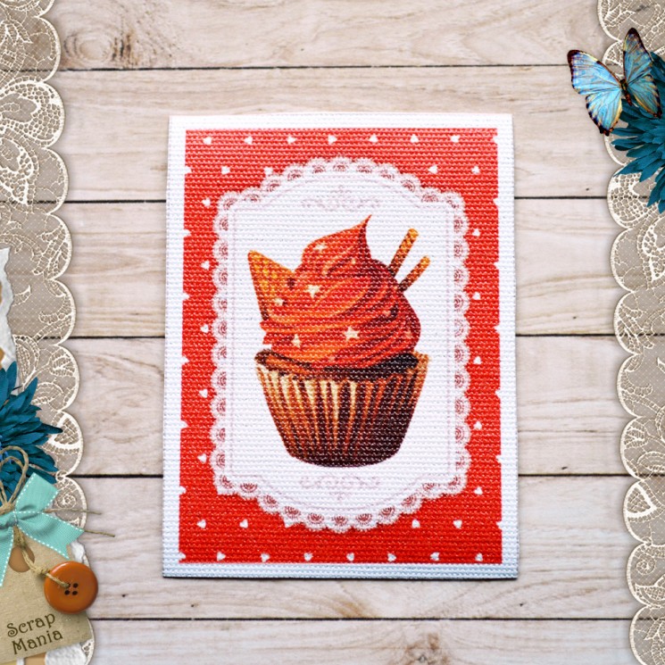 Fabric card " Magic of coffee. Cupcake " size 6.5*9 cm (ScrapMania)