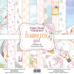 Набор двусторонней бумаги Фабрика Декору "Funny fox girl", 10 листов, размер 20х20 см, 200 гр/м2