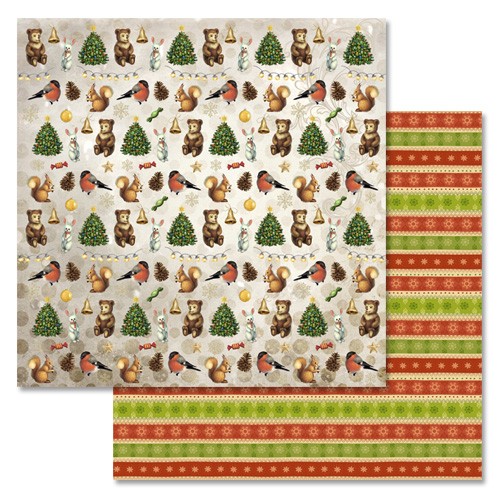 Double-sided sheet of ScrapMania paper "New Year's forest. Christmas toys", size 30x30 cm, 180 gr/m2