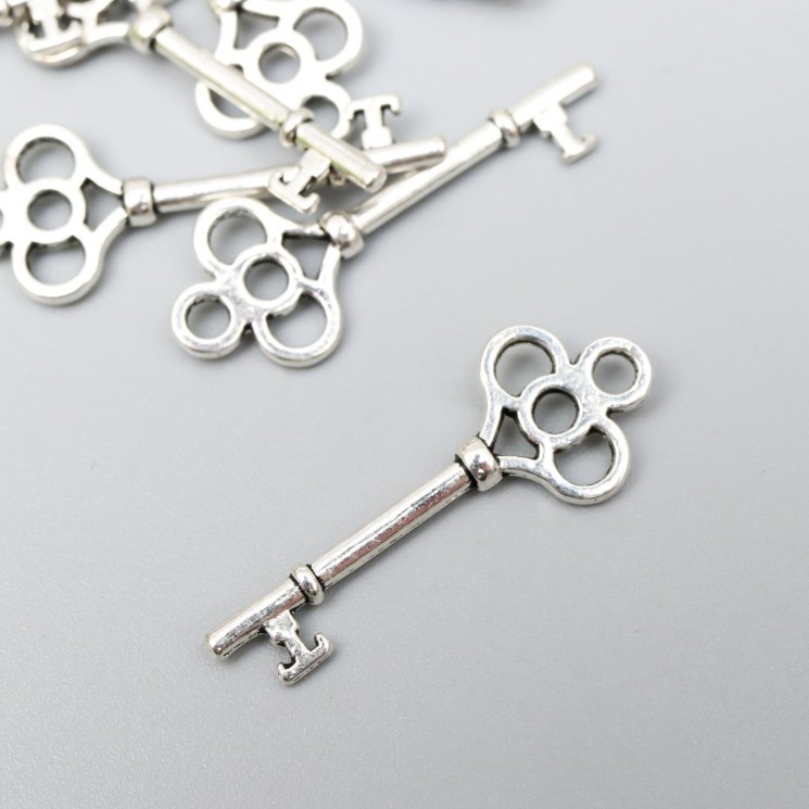  Декор для творчества "Ключ" серебро, диаметр 0,9х2,5 см, 1 ш