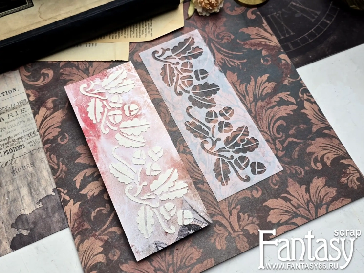 Трафарет FantasyScrap «Дубовый узор», Tfd-036, толщина пластика 0,5 мм, размер 8*20 см