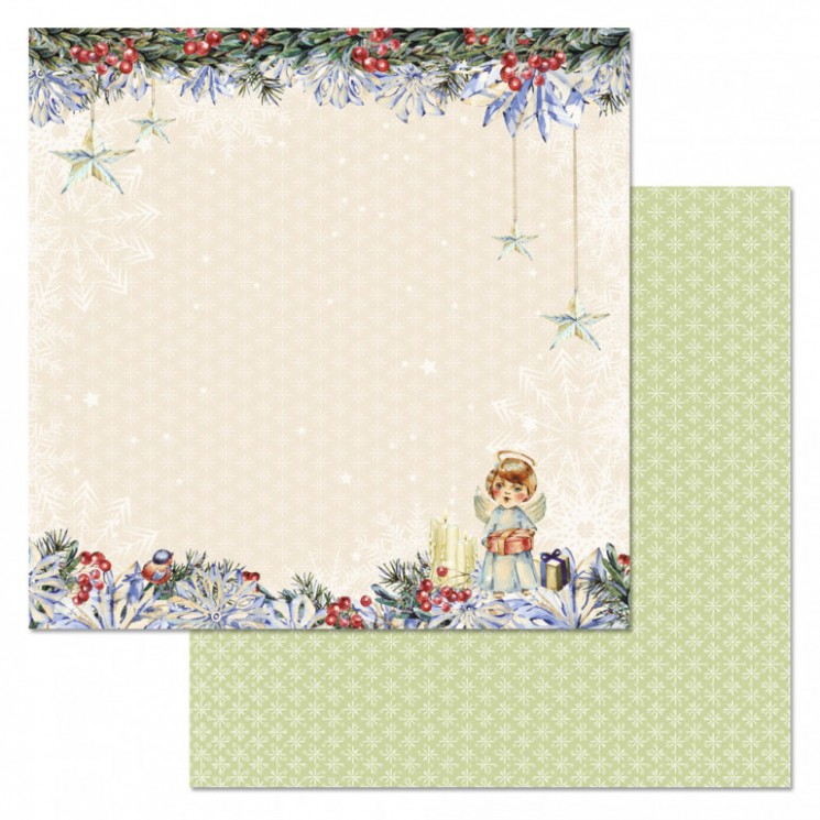 Double-sided sheet of ScrapMania paper "Rosy New Year. Snow angel", size 30x30 cm, 180 gr/m2