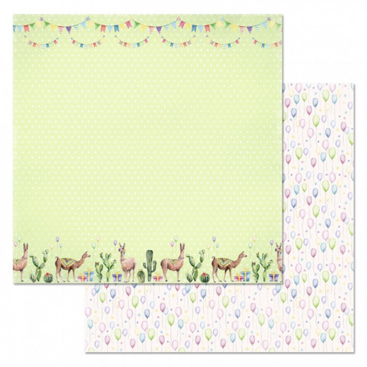 A double-sided sheet of ScrapMania paper " Llamas. Holiday", size 30x30 cm, 180 g/m2