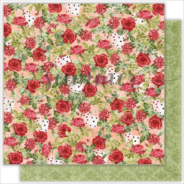 Double-sided sheet of paper Summer Studio Alice in wonderland "Rose garden" size 30.5*30.5 cm, 190gr
