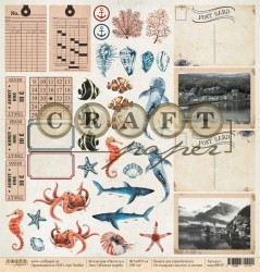 Односторонний лист бумаги CraftPaper Наутилус "Жители морей" размер 30,5*30,5см, 190гр
