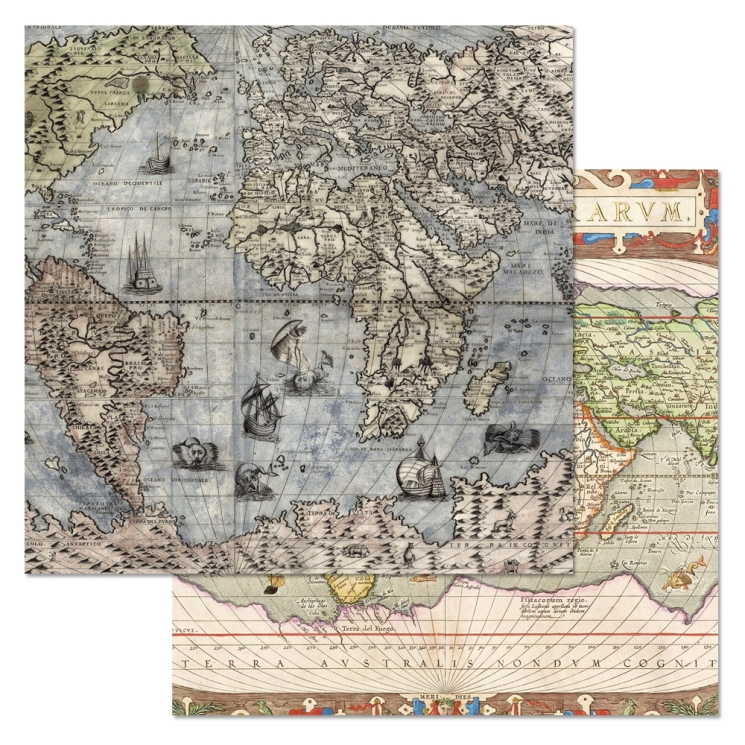 Двусторонний лист бумаги ScrapMania "Фономикс. Карты. Том 2. Номер 8", размер 30х30 см, 180 гр/м2