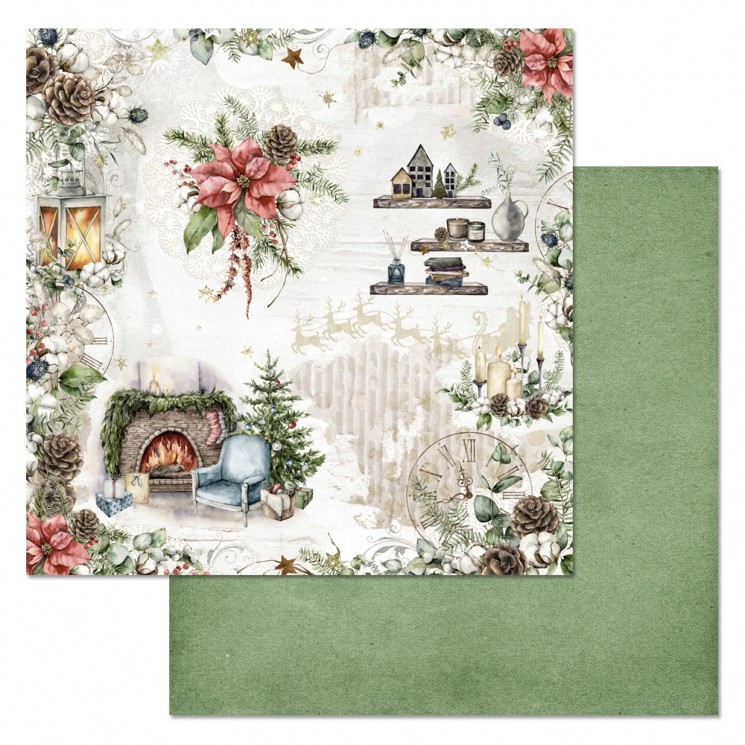 Double-sided sheet of ScrapMania paper "New Year traditions. Winter evening", size 30x30 cm, 180 gr/m2