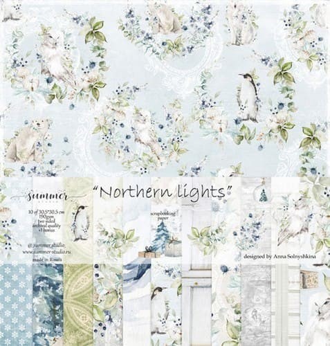 Набор двусторонней бумаги Summer Studio "Northern lights" 11 листов, размер 30,5*30,5см, 190 гр/м2