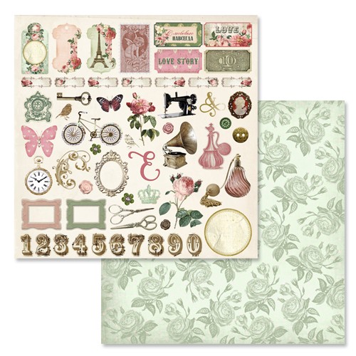 Double-sided sheet of ScrapMania paper "The Duchess's Garden. Pictures", size 30x30 cm, 180 g/m2