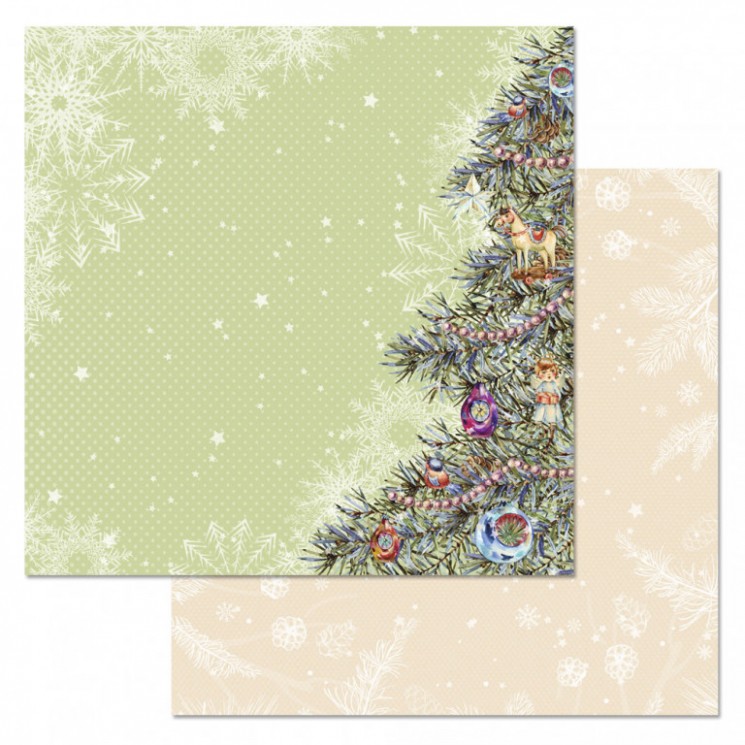 Double-sided sheet of ScrapMania paper "Rosy New Year. Coniferous beauty", size 30x30 cm, 180 g/m2