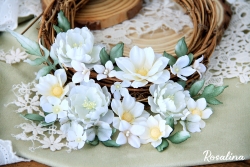 Набор цветов из ткани ручной работы Rosalina "Капучино", 19 цветочков + 8 листочков, размер от 1,5 до 5 см 